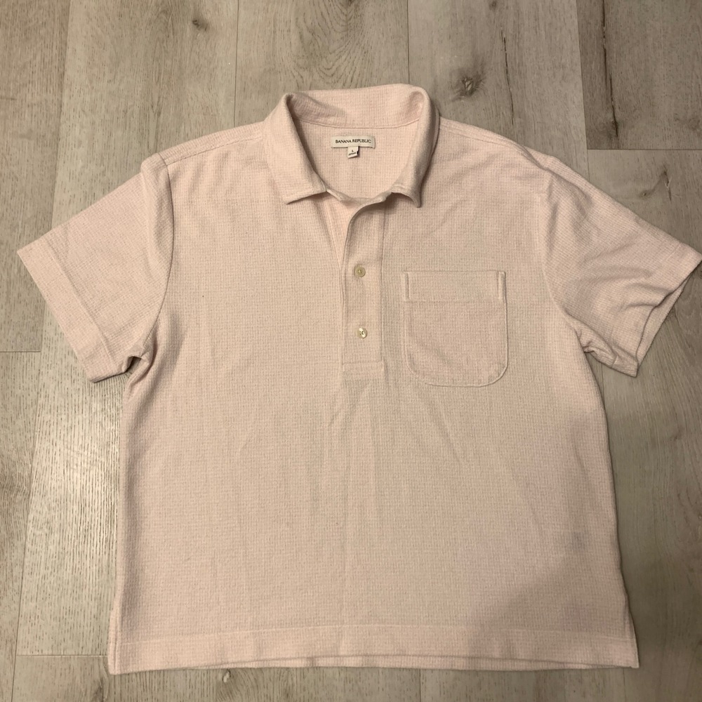 Banana Republic Men's L Pique Polo Shirt Light Pink Short Sleeve EUC